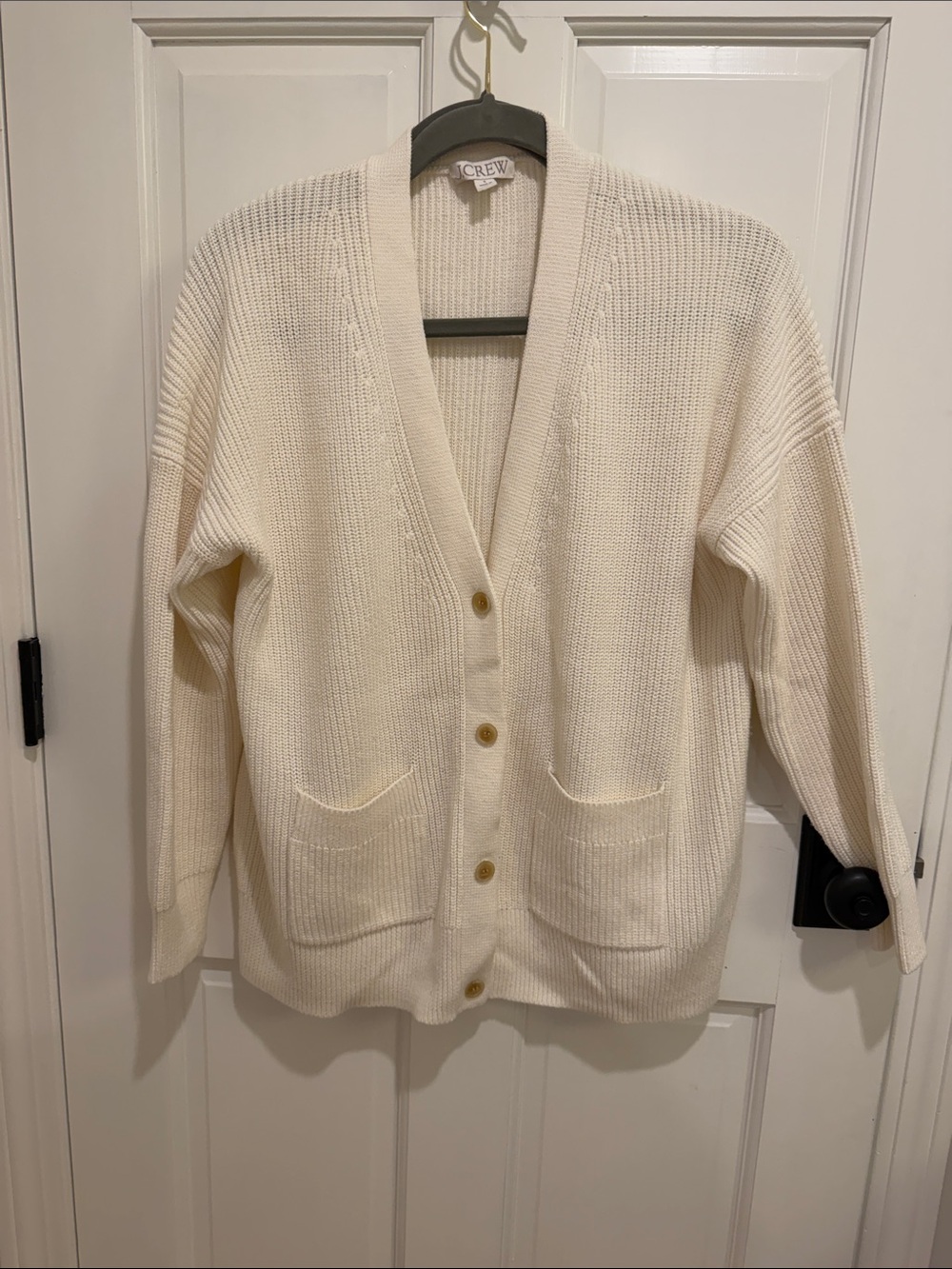 J. Crew Cream Button-Front Ribbed Cardigan